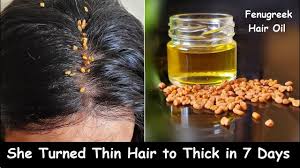You can make your own castor oil hair treatment at home by mixing 1 tablespoon of castor oil with 2 tablespoons extra virgin coconut oil, 2 tablespoons sweet almond oil and 2 tablespoons sesame oil. Apply Fenugreek Oil Daily Turn Thin Hair To Thick Hair In 30 Days Double Hair Growth Long Hair Youtube
