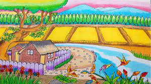 Gambar siluet pemandangan merupakan sebuah gambar yang indah, gambar atau foto seperti ini bisa dihasilkan ketika anda memotret sebuah objek dan sinar matahari berhadapan langsung dengan kamera. Cara Menggambar Rumah Sederhana Dan Alam Pedesaan Dengan Crayon Oil Pastel Cara Menggambar Pedesaan Pemandangan