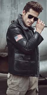 Black Mens Shearling Jacket Short Fur Leather Jacket Man Aviator Fur Coat Leather Jacket Men Mens Shearling Jacket Jackets Men Fashion