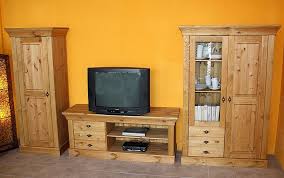 Wohnwand 3teilig Lowboard Vitrine Schrank Kiefer Massiv Gelaugt Geolt Casade Mobila