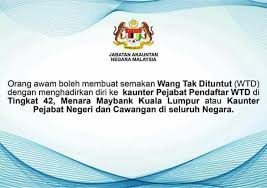 Aplikasi ini adalah pautan egumis untuk menyemak wang tidak dituntut (wtd) secara online. Perlisaktif Semakan Wang Tak Dituntut Wtd Apa Anda Perlu Bawa Hanya Perlu Bawa Kad Pengenalan Ke Jabatan Akauntan Negara Berdekatan Dengan Lokasi Anda Berada Melalui Kad Pengenalan Nanti Mereka Akan