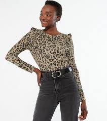 Shop online and choose from a wide range of women's tops: Brown Leopard Print Frill Fine Knit Top New Look