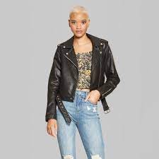 Women S Faux Leather Moto Jacket Wild Fable Black Xs Womens Faux Leather Moto Jacket Faux Leather Moto Jacket Womens Faux Leather