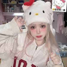 Hello Kitty Winter Plush Hat Cute Sweet Beauty Raw 2022 Autumn and Winter  Warm Three-dimensional Hat Winter Windproof Warm Hat