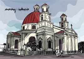 Colonial Vintage Vector Illustration Of Semarang Indonesia Vector Art Design Vector Illustration Semarang
