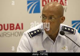 Lt. Gen. Charles Q. Brown Jr., Commander, U.S. Air Forces Central Command,  is interviewed by CBS News reporter David Martin at the Combined Air  Operations Center (CAOC) at Al Udeid Air Base,
