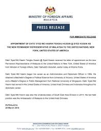 Here are the appointment letters that you can download for free. Wisma Putra On Twitter Press Release Appointment Of Dato Syed Md Hasrin Tengku Hussin Syed Hussin As The New Permanent Representative Of Malaysia To The United Nations New York United States