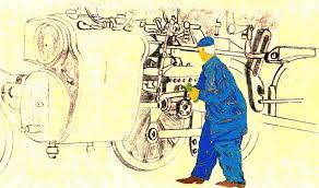 Dessin Mecanicien Devant Les Roues De La Locomotive A Vapeur Locomotive Vapeur Locomotive Dessin