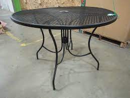 Nantucket outdoor patio umbrella base in black. Hampton Bay Nantucket Round Wrought Iron Outdoor Dining Table 8243000 0105157 Mn Home Outlet Auction Burnsville 61 K Bid
