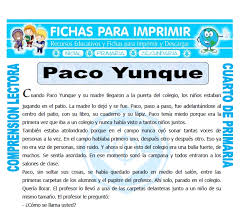 El libro de paco yunque completo. Paco Yunque Para Cuarto De Primaria Fichas Para Imprimir