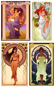 Art Nouveau Disney Princesses By Hannah Alexander Of Never Bird Designs Http Www Etsy Com Shop Neverbi Art Nouveau Disney Disney Princess Art Disney Drawings