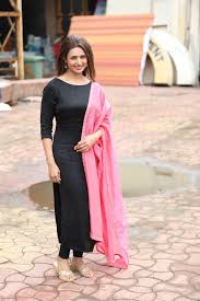 Pin By Divyanka Tripathi On Divyanka Suits Black Cotton Dresses Dress Indian Style Indian Designer Outfits