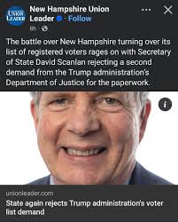 UNION TINTNN згари LEADER New Hampshire Union Leader Follow 8h 8h The  battle over New Hampshire turning over its list of registered voters rages 