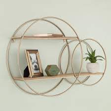 Nordic style iron wall shelf wall hanging holder home decoration bookshelf. 2 Tier Round Wall Shelf Rustic Wood And Gold Decorative Shelf Unit Overstock 31814756