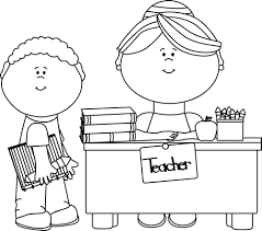 Clip Art Black And White Black And White Boy Student At Teacher S Desk Clip Art Image Black Clip Art Teacher Images Teachers
