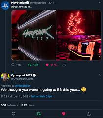 Cyberpunk 2077 Official Twitter Trolling The Official Playstation Twitter Cyberpunkgame