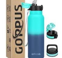 GOPPUS Edelstahl Trinkflasche-750ml mit Strohhalm & 3 Deckel,BPA frei,  Kohlensäure Geeignet, Thermoskanne Vakuum Doppelwandisolierung für Sport,  ...