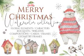 Download Christmas Watercolor Characters Graphic By Evgeniiasart Creative Fabrica In 2020 Christmas Watercolor Scrapbook Designs Unique Greeting Cards SVG Cut Files