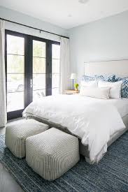 Sleep easy with grey bedroom furniture. Light Gray Upholstered Bed With Blue Pillows Transitional Bedroom