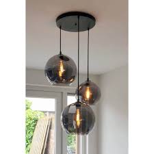 3 lichts hanglamp balloon i metallic smoke zwart ronde plafondplaat 35 cm mijn blog in 2021 dining room lighting hanging lamps living room lamps living room