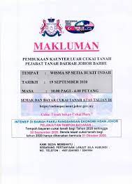 Cukai harta adalah cukai yang dikenakan ke atas setiap pegangan berkadar di dalam kawasan majlis bandaraya johor bahru mengikut kuasa yang cukai harta anda dikira berdasarkan kepada nilai tambah dan kadar. Makluman Pejabat Tanah Johor Pejabat Tanah Johor Bahru Facebook