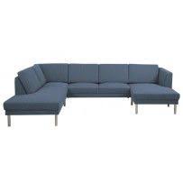 Cope Hjornesofa I Bla Portland Stoff Med Sjeselong Til Hoyre Hjornesofa Sjeselong Sofa
