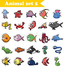 Big Set Of Cartoon Marine Animals Vector Stock Vector Illustration Of Exotic Crab 23280071