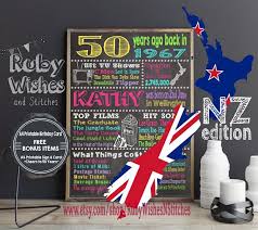 50th Birthday Present Ideas For Him Nz Personalised 50th Birthday 1967 Chalkboard Printable New Zealand Kiwi Edition Birthday Card Printable Free Birthday Stuff Birthday Chalkboard