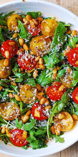 Arugula Tomato Salad With Pine Nuts In 2020 Pine Nuts Salad Salad Recipes For Dinner Eat Veggies