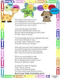 End Of The Year Poem From The Teacher To Each Student Kindergarten Graduation Poems Letter To Students School Signs