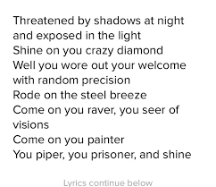 Shine on you crazy diamond keyboard chords. What Do The Lyrics To Pink Floyd S Shine On You Crazy Diamond Mean I Love The Song But I Have Always Wondered What Do They Mean And What The Inspiration Was