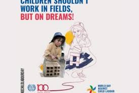 Coral red grayscale photo world day against child labour poster. Children Shouldn T Work In Fields But On Dreams Itcilo