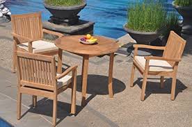 3 Seats 4 Pcs Grade A Teak Wood Dining Set 36 Round Table And 3 Leveb Stacking Arm Chairs Whdslv13 Dining Set Patio Dining Set Dining Table Setting