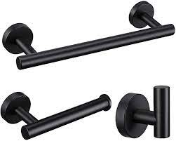 Amazon Com Pynsseu 3 Pieces Stainless Steel Matte Black Bathroom Hardware Set Wall Mounted Sus304 Bathroom Hardware Set Toilet Paper Holder Bathroom Hardware