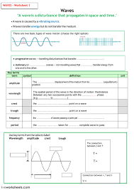 Characteristic of waves frequency measures the rate of vibrations the frequency of a wave is the number of full wavelengths that pass a point in a given time interval. Waves 1 Worksheet