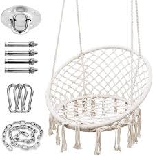 Amazon Com Hammock Chair With Durable Hanging Hardware Kit Exquisite Dreamy Round Hanging Chair 100 Co In 2020 Swinging Chair Hanging Chair Swing Chair For Bedroom