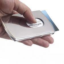 Holds up to 12 business cards. 1pc New Sliding Stainless Steel Id Card Holders Men Business Card Cases Women Elegant Metal Hand Push Credit Bank Card Box Business Cards Aliexpress