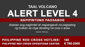 Reports from the philippine institute of volcanology and seismology (phivolcs) state that the alert over taal volcano remain at alert level 4 after the eruption. Dick Gordon Update On Taal Volcano Eruption Alert Level Facebook