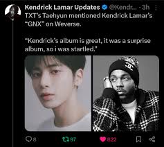 Danielle of K-POP group NewJeans recommends her fans to listen to GNX.  “Guys…Kendrick Lamar dropped an album. You guys gotta hear it, its crazy  and I recommend listening to it with really