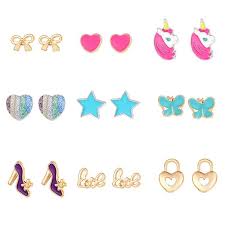 Gold small hoop earrings pack mini charm hoop dangle earrings drop designer earrings for cute girls. New Earrings Girl 9 Pairs Cute Small Unicorn Butterfly Bowtie Stud Earrings Set For Kids Girls Cute Small Stud Earrings Stud Earrings Aliexpress