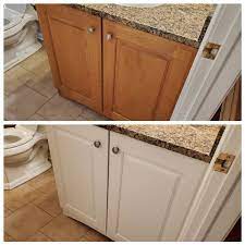 Painting a bathroom vanity before and after. Tips For Painting A Bathroom Vanity Dengarden