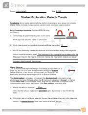 Check spelling or type a new query. Periodictrends Student Exploration Gizmo Name Lindim Ismaili Date Student Exploration Periodic Trends Vocabulary Atomic Radius Electron Affinity Course Hero