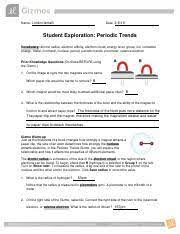 Student exploration periodic trends gizmo answer key. Periodictrends Student Exploration Gizmo Name Lindim Ismaili Date Student Exploration Periodic Trends Vocabulary Atomic Radius Electron Affinity Course Hero