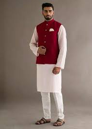 Waistcoat With Kurta Pajama Designs In Pakistan 2019 Red Waistcoat White Kurta Gents Shirts