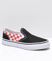 Black And White Checkered Vans Kids Vans Classic Slip On Black Red Checker Shoes Checkered Shoes Kid Shoes Vans Classic Slip On