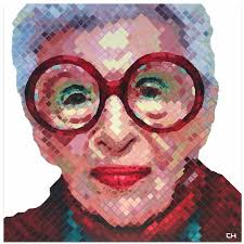 India ink, acrylic and pastel on canvas, 116 x 81 cm. Iris Apfel Contemporary Portrait Painting By Atlanta Artist Char Charlie Hanavich Art