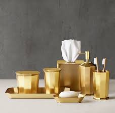 Faceted Metal Bath Accessories Aged Brass Bath Accessories Bathroom Accessories Art Deco Bathroom
