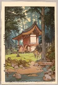 Hiroshi Yoshida 1876 1950 Temple In The Wood Artelino Japanese Art Prints Japanese Art Japanese Painting