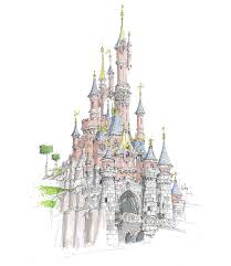 Finished Piece Of Sleeping Beaty S Castle At Disneyland Paris Drawn In A Moleskine Sketchbook And Colour Added With Windsor And Newton Disegni