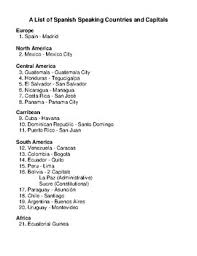 Europe is one of the five continents that make up our planet. A List Of Spanish Speaking Countries And Capitals By Mtaylor Tpt